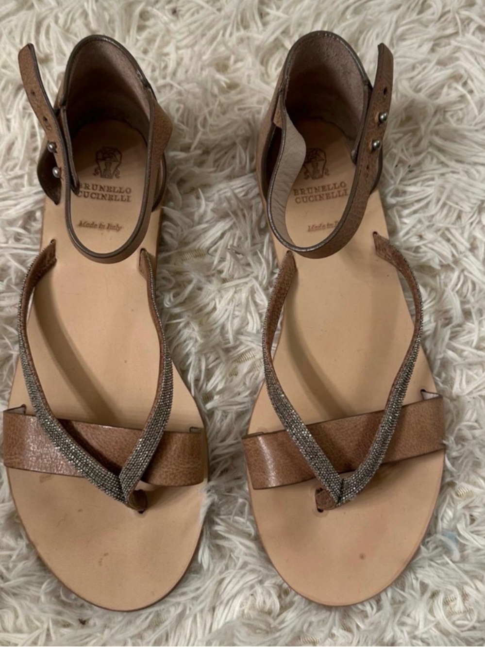 Brunello Cucinelli Brown Leather Ankle-Strap Sandals size 40